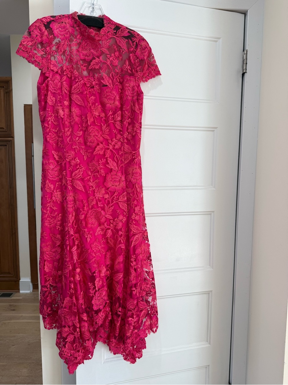 Tadashi Shoji Floral Embroidered Cap-Sleeve Handkerchief Dress